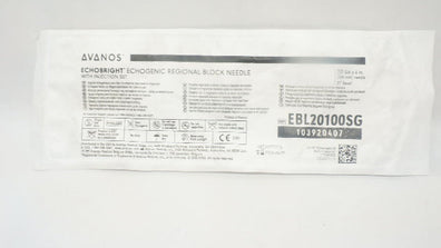 Avanos EBL20100SG Echobright Echogenic Regional Block Needle 20GA x 4inch